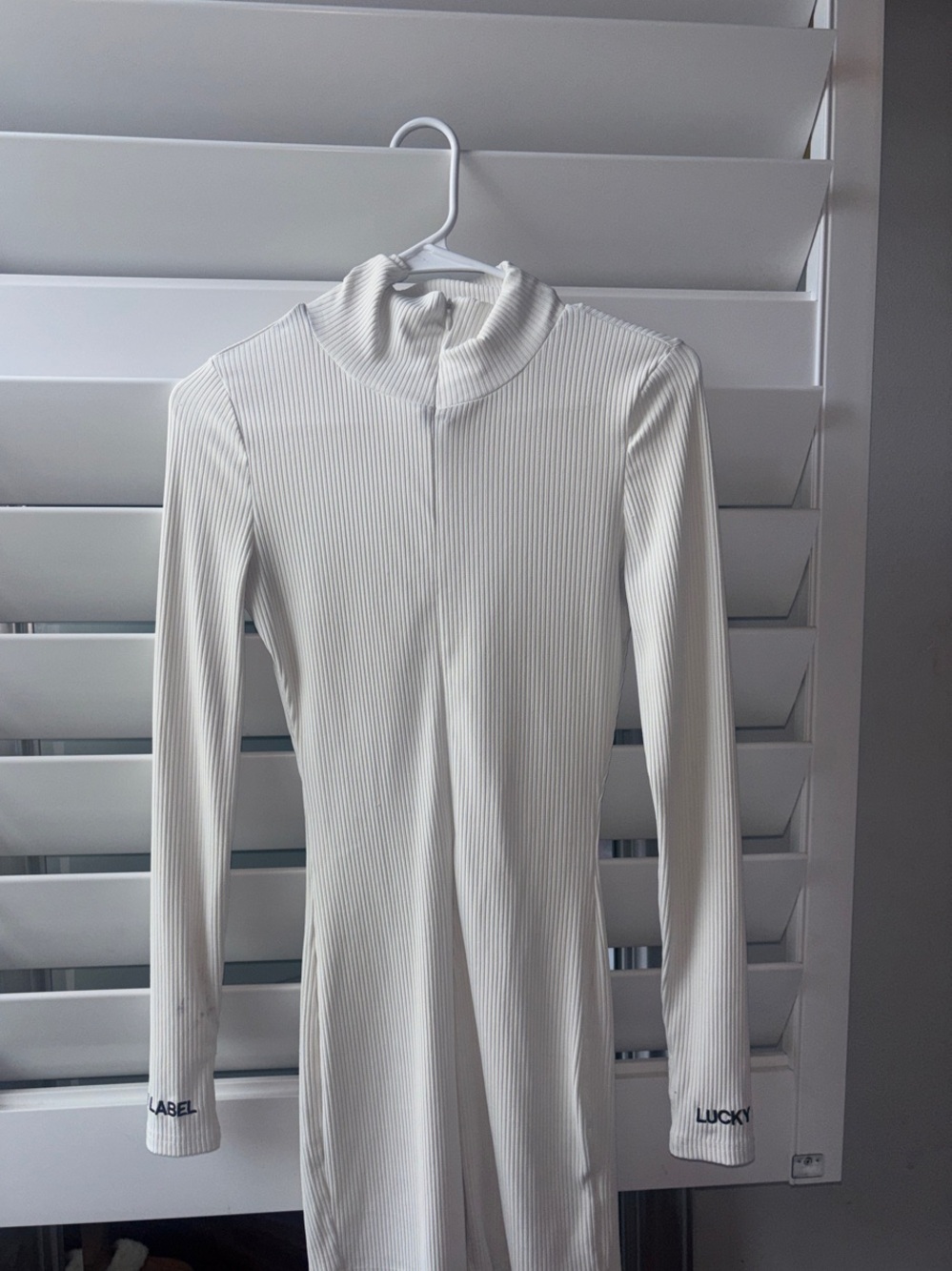 Cream Ribbed Mock Neck Long Sleeve Romper